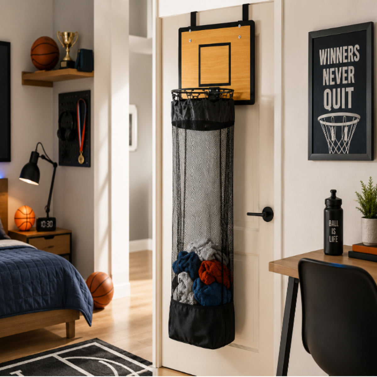 Hanging Storage Organizer With Basketball Hoop Design For Laundry And Toys - Image 3