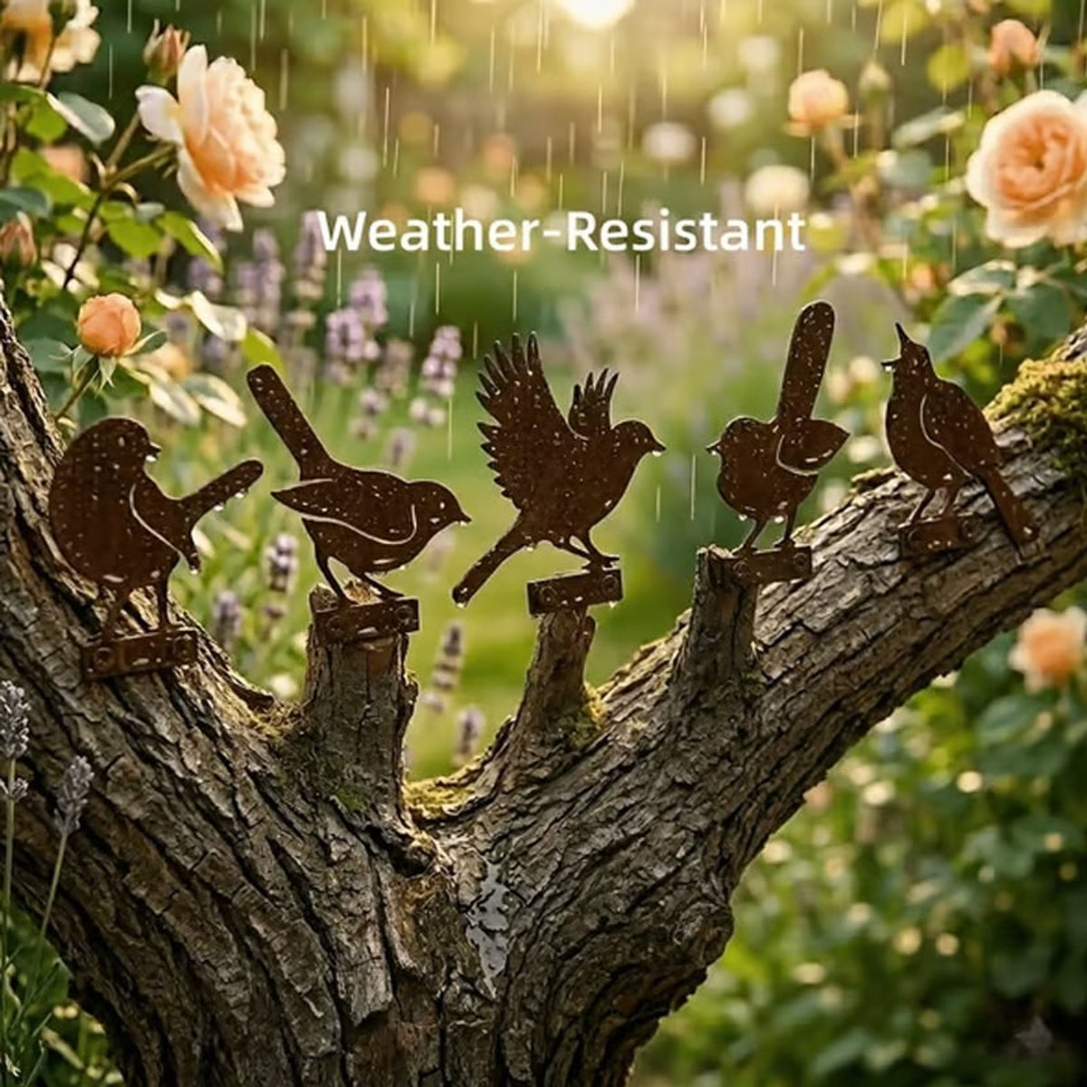 Hawthorne Weathered Corten Steel Bird Silhouettes Set Of 5 Garden Decor - Image 14
