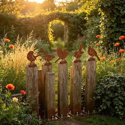 Hawthorne Weathered Corten Steel Bird Silhouettes Set Of 5 Garden Decor - Image 16