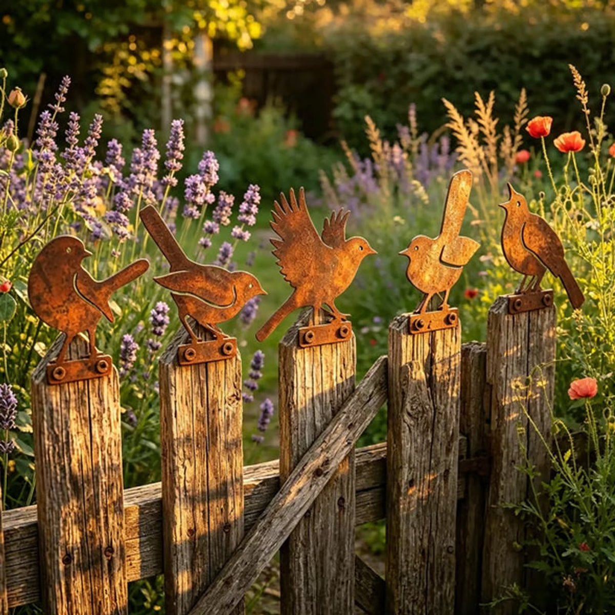 Hawthorne Weathered Corten Steel Bird Silhouettes Set Of 5 Garden Decor - Image 3