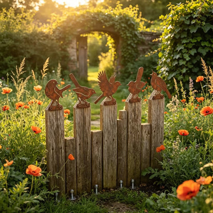 Hawthorne Weathered Corten Steel Bird Silhouettes Set Of 5 Garden Decor - Image 15