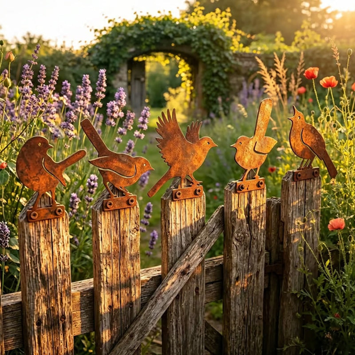 Hawthorne Weathered Corten Steel Bird Silhouettes Set Of 5 Garden Decor - Image 2
