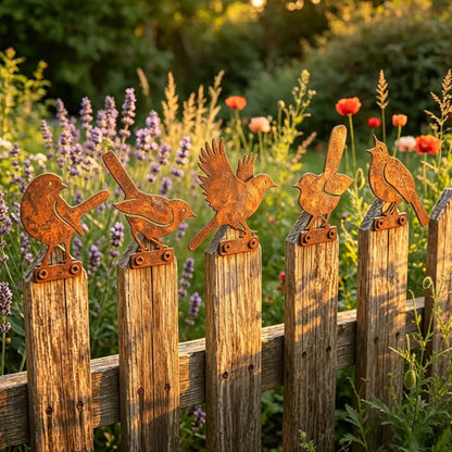 Hawthorne Weathered Corten Steel Bird Silhouettes Set Of 5 Garden Decor - Image 6