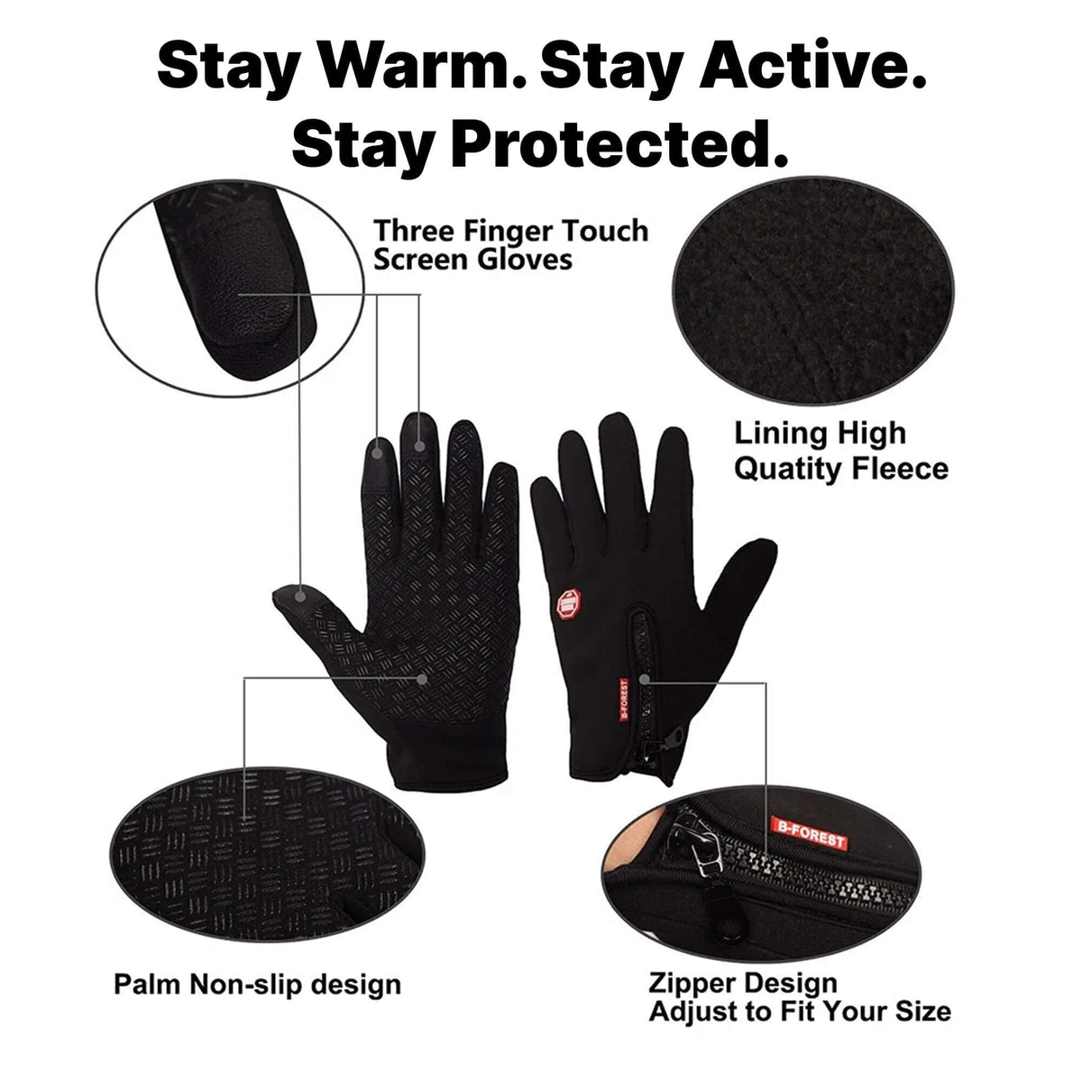 Heated Gloves For Winter Thermal Ladies Snow Ski Cycling With Zipper And Touchscreen Fingertips - Image 7