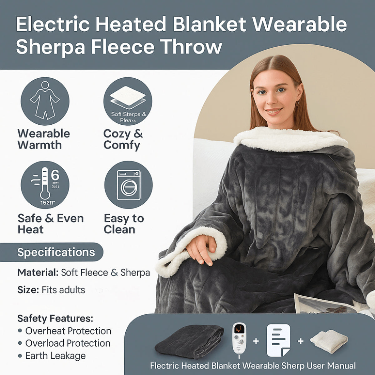 Heated Wearable Blanket With Electric Heating Sleeves And Foot Pocket - Image 6