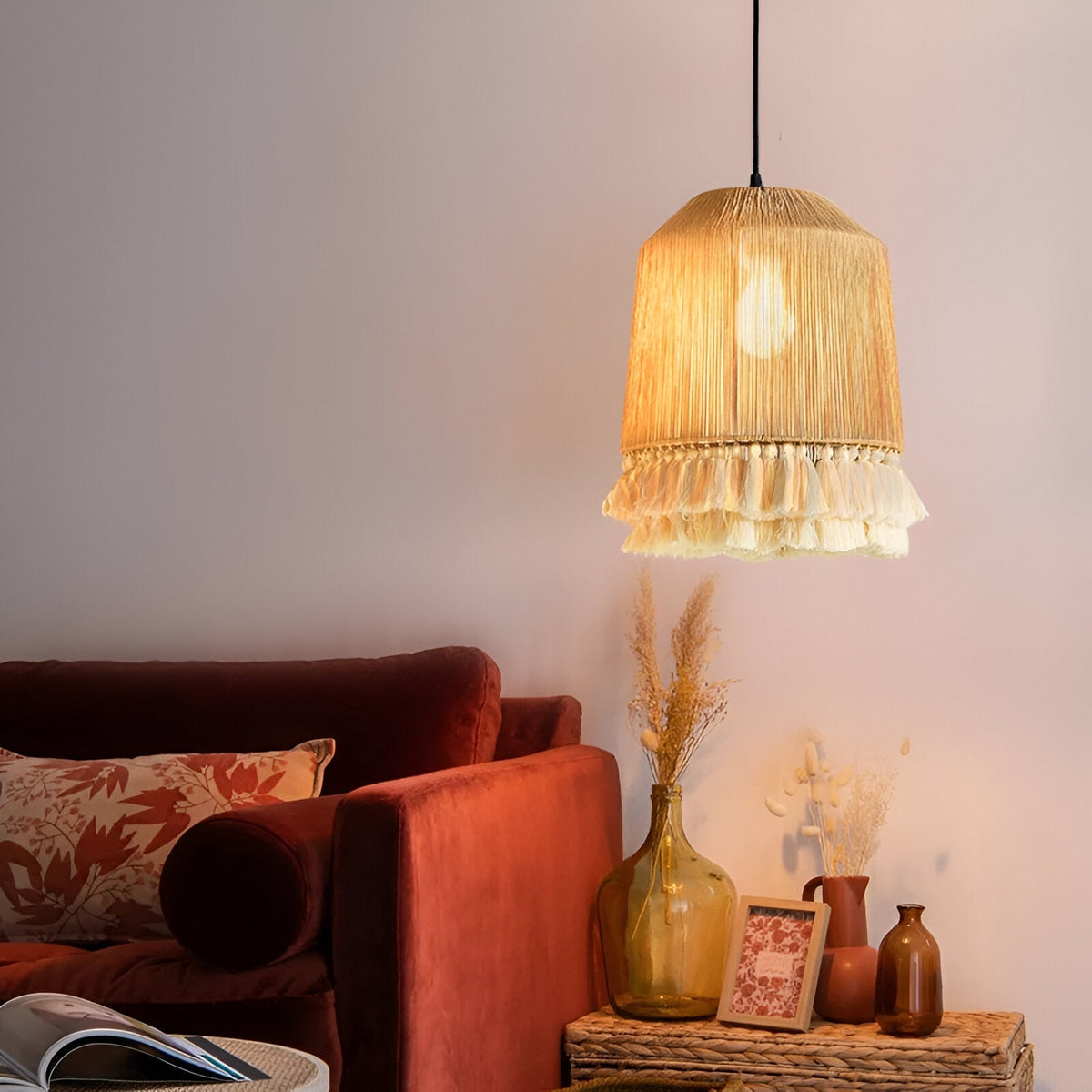 Hemp Fringe Chandelier Vintage Bohemian - Image 2
