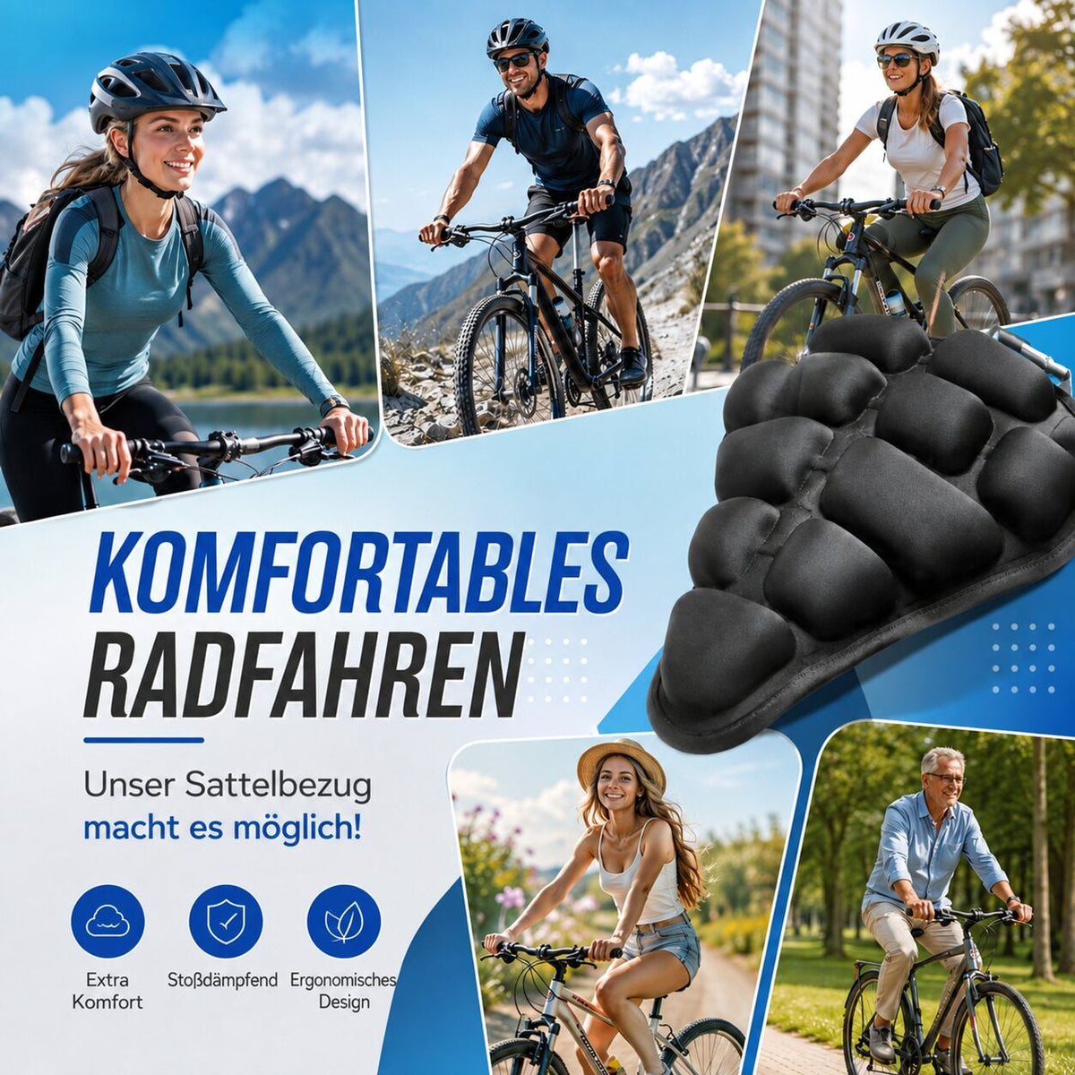 Inflatable Bike Seat Cover With Multiple Air Chambers And Elastic Straps - Image 11