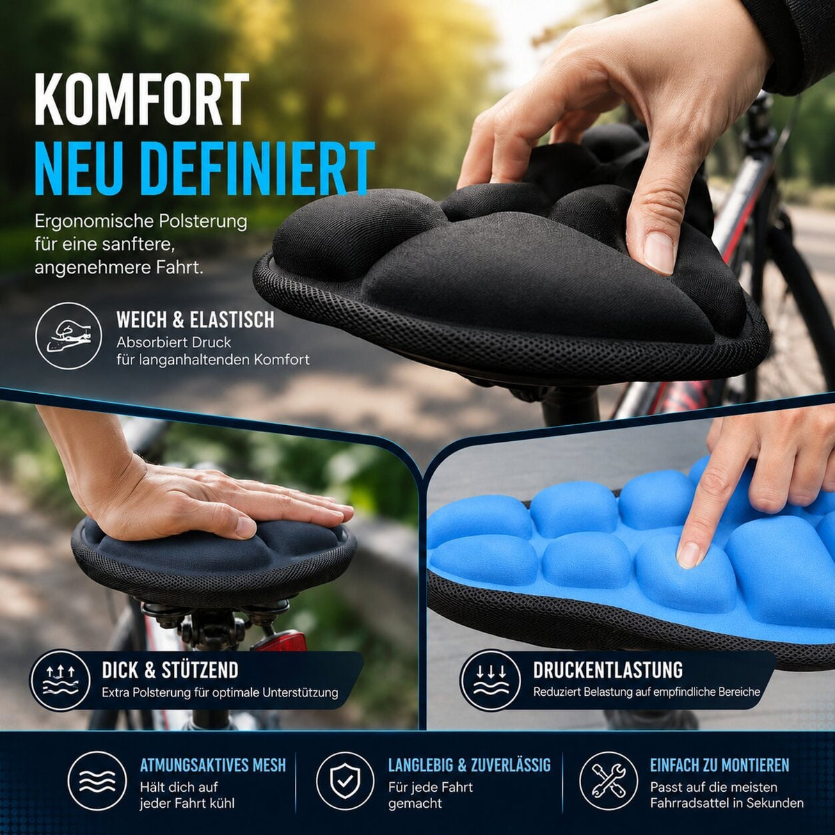 Inflatable Bike Seat Cover With Multiple Air Chambers And Elastic Straps - Image 13
