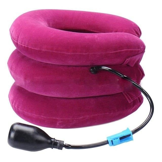 Inflatable Neck Traction Pillow With Three-Layer Adjustable Support And Hand Pump - Image 1