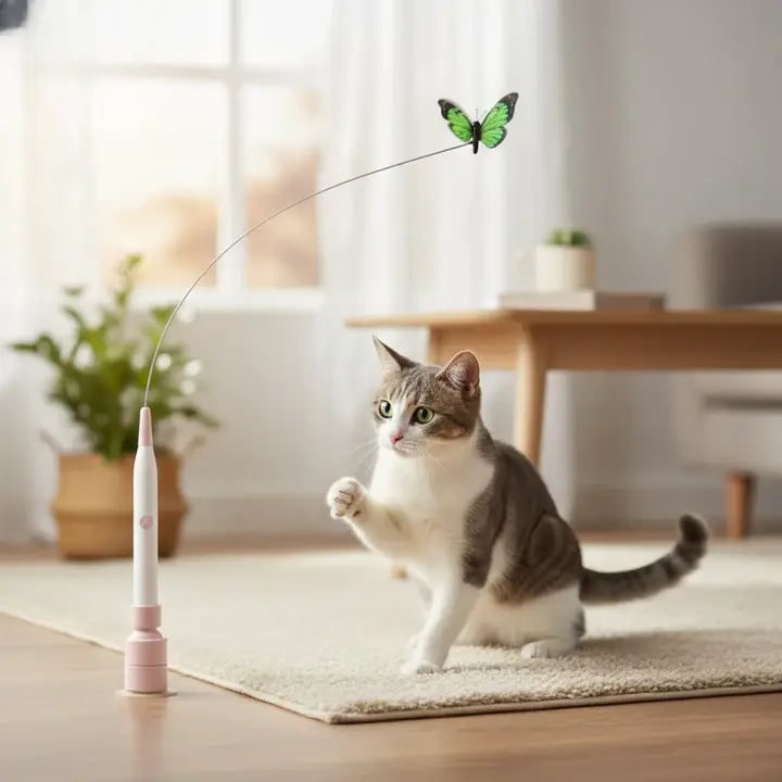 Interactive Butterfly Cat Toy With USB Rechargeable Wand For Indoor Cats - Image 1