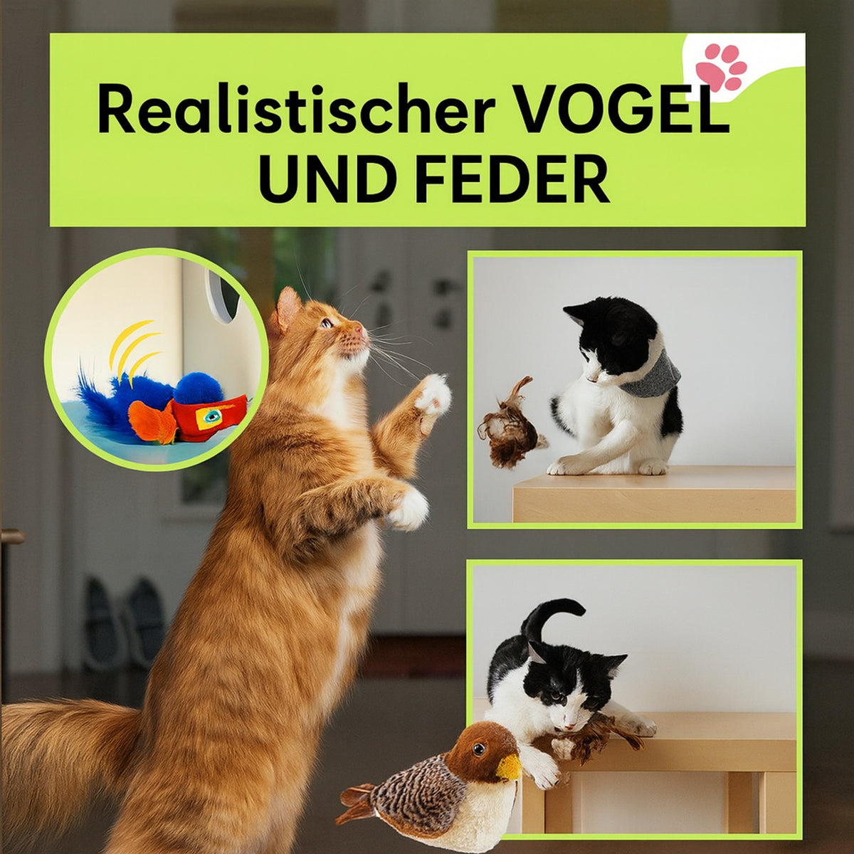 Interactive Cat Toy With Realistic Bird Sounds And Feathers For Indoor Hunting Play - Image 4