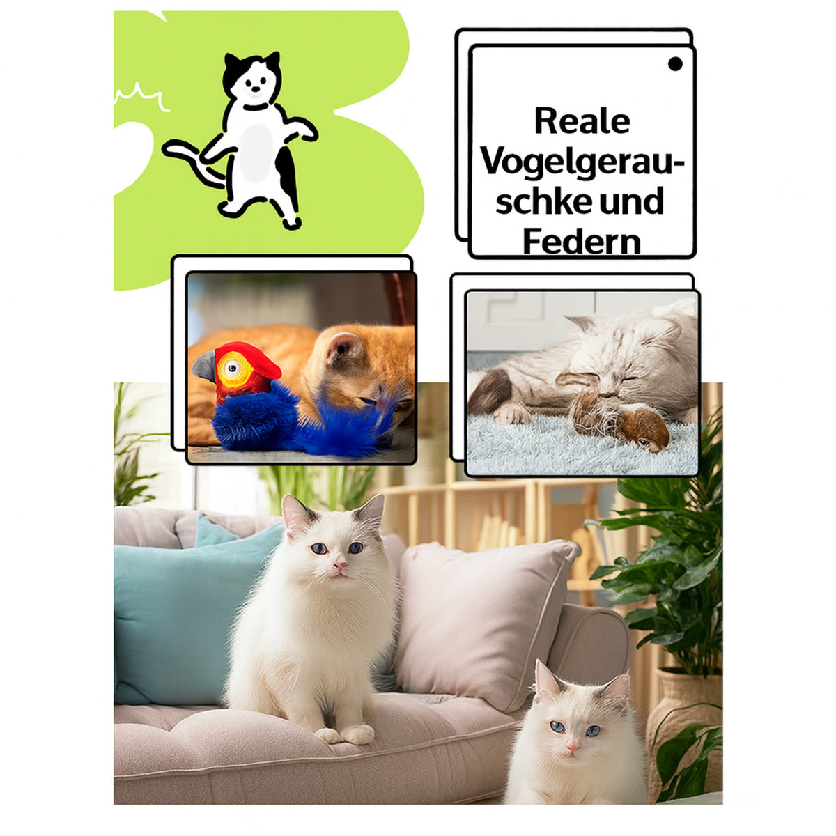 Interactive Cat Toy With Realistic Bird Sounds And Feathers For Indoor Hunting Play - Image 3