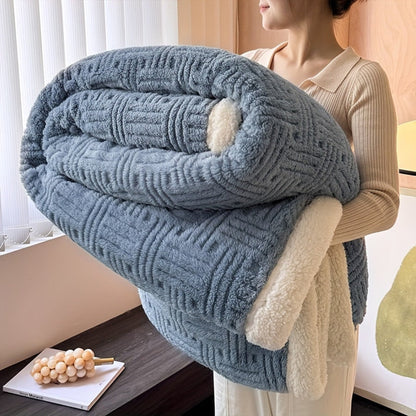Knitted Throw Blanket With Reversible Sherpa Lining - Image 3