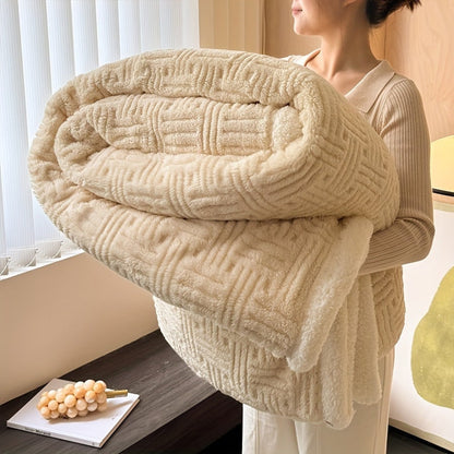 Knitted Throw Blanket With Reversible Sherpa Lining - Image 5