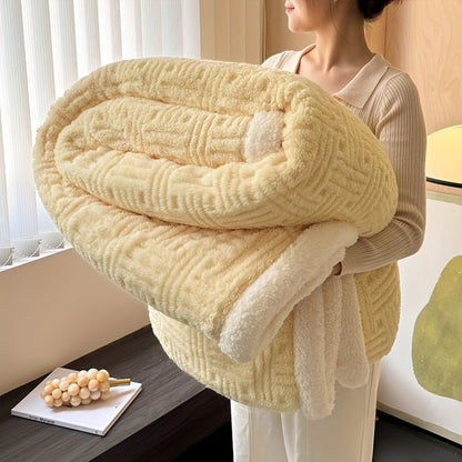 Knitted Throw Blanket With Reversible Sherpa Lining - Image 6