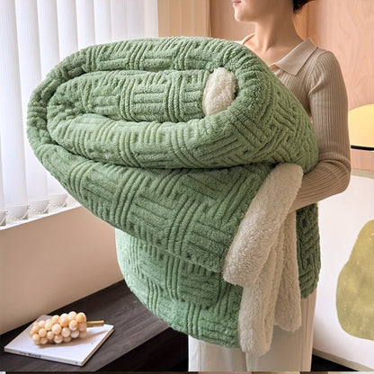 Knitted Throw Blanket With Reversible Sherpa Lining - Image 7