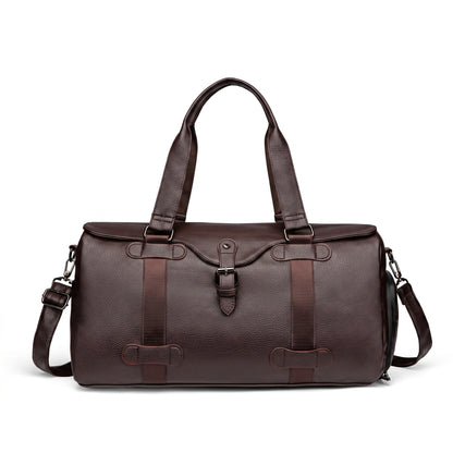 Leather Duffel Bag with Supportive Weekender Design and Buckle Closure - studio