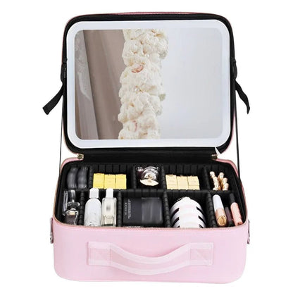 LED Makeup Case With Integrated Mirror And Adjustable Brightness On-The-Go Styling - Image 4