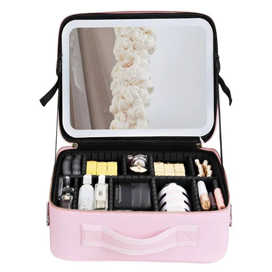 LED Makeup Case With Integrated Mirror And Adjustable Brightness On-The-Go Styling - Image 4
