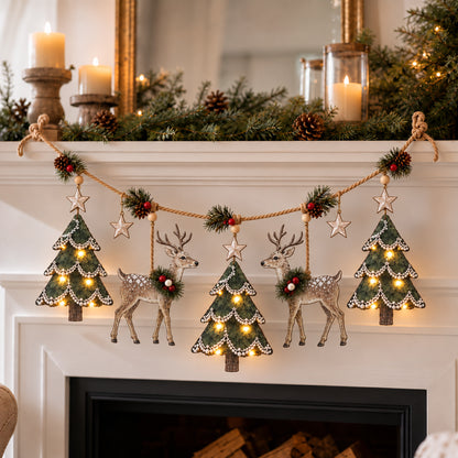 Lighted Christmas Garland With Pine Cone And Star Ornaments - Image 1
