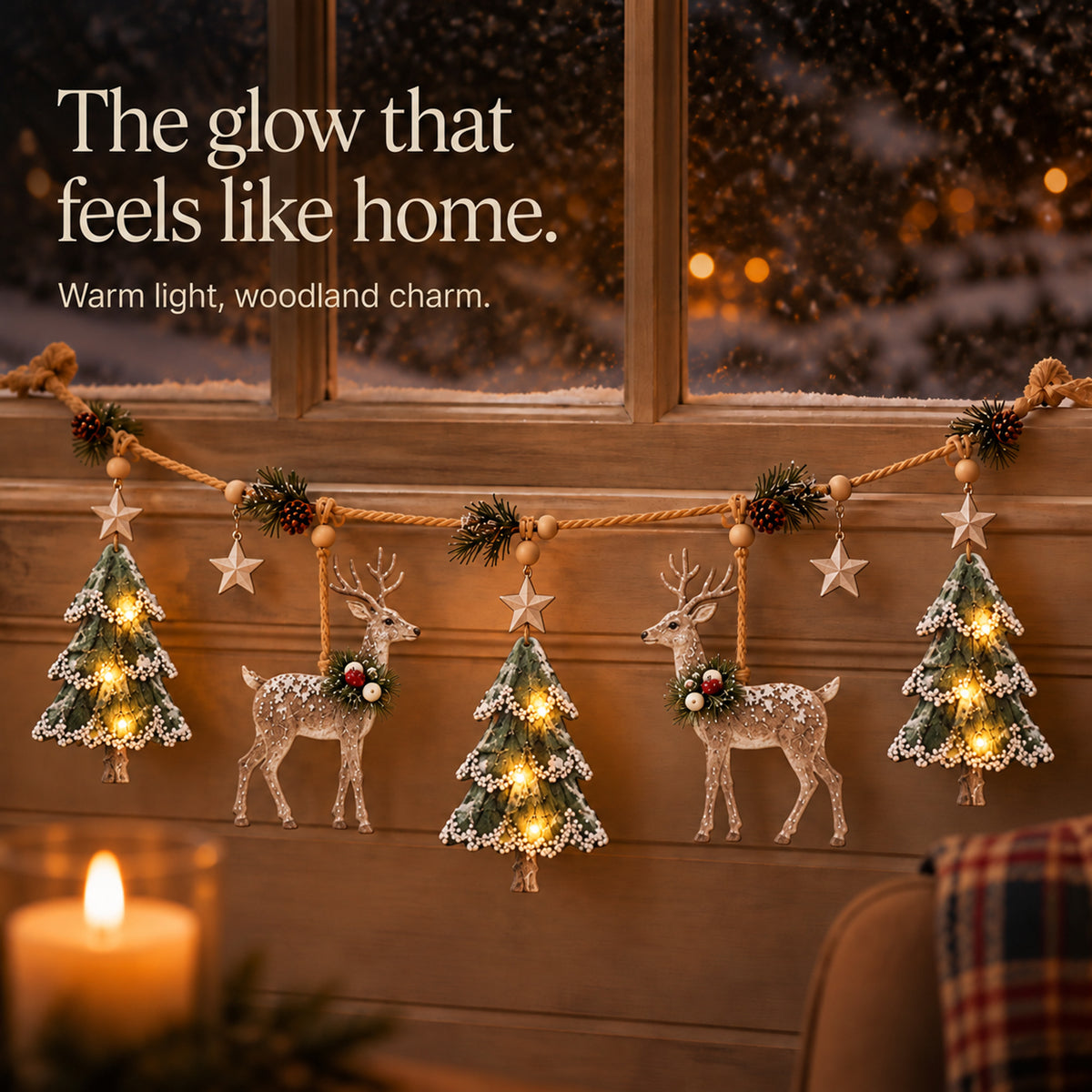 Lighted Christmas Garland With Pine Cone And Star Ornaments - Image 7