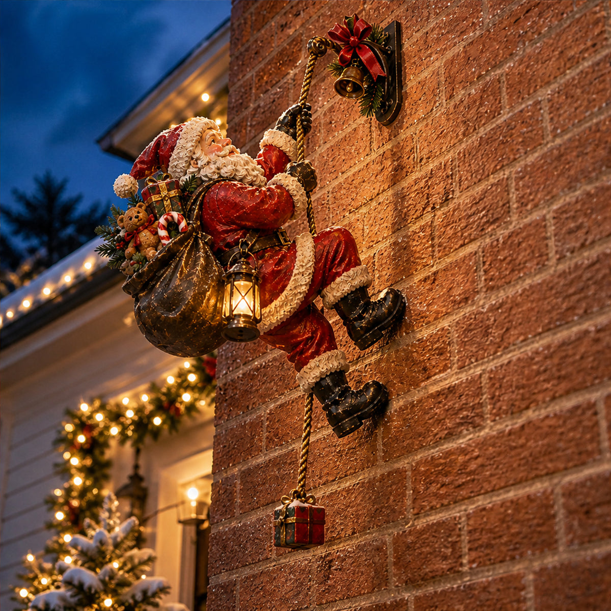 Lighted Christmas Wall Decoration With Climbing Santa And Lantern - Image 6