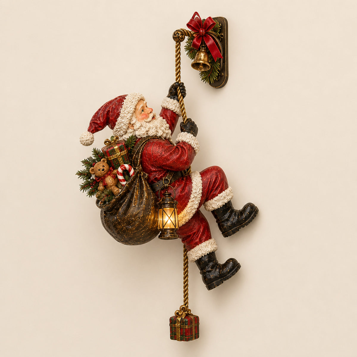 Lighted Christmas Wall Decoration With Climbing Santa And Lantern - Image 8