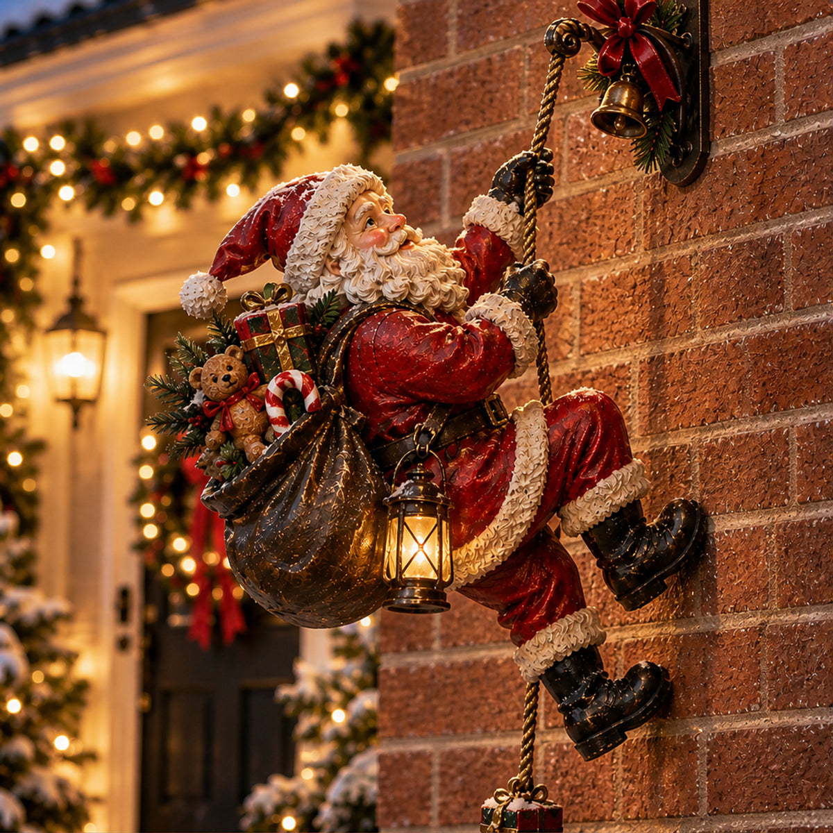 Lighted Christmas Wall Decoration With Climbing Santa And Lantern - Image 5