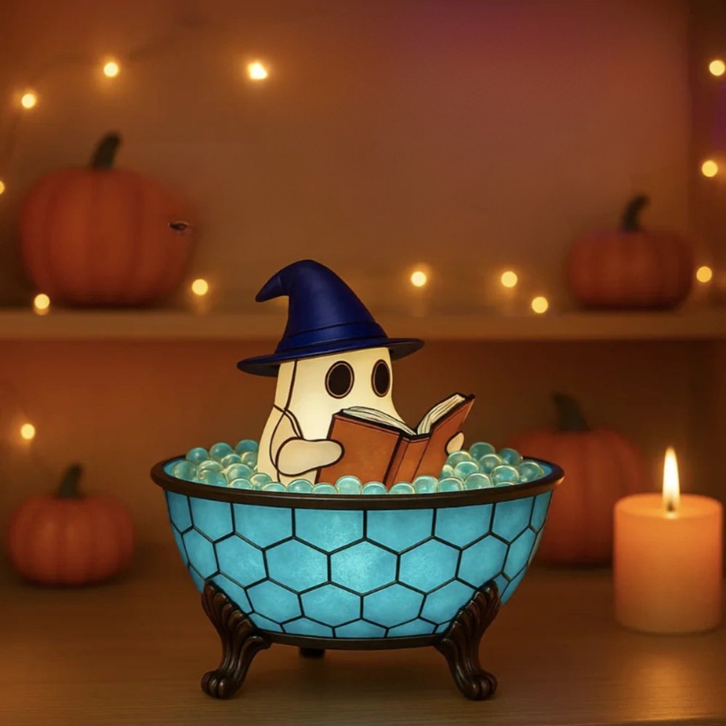 Lighted Ghost Halloween Night Light With Stained-Glass-Style Glow Battery-Operated Decorative Figurine For Indoor Use - Image 3