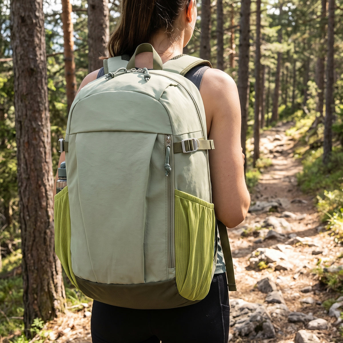 Lightweight Backpack with Adjustable Travel Design and Zippered Front - in-use