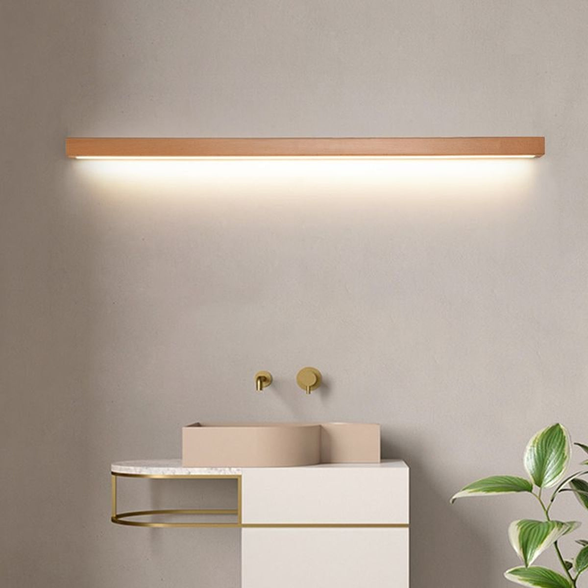 Linear LED Wall Sconce With Wooden Frame - Image 1