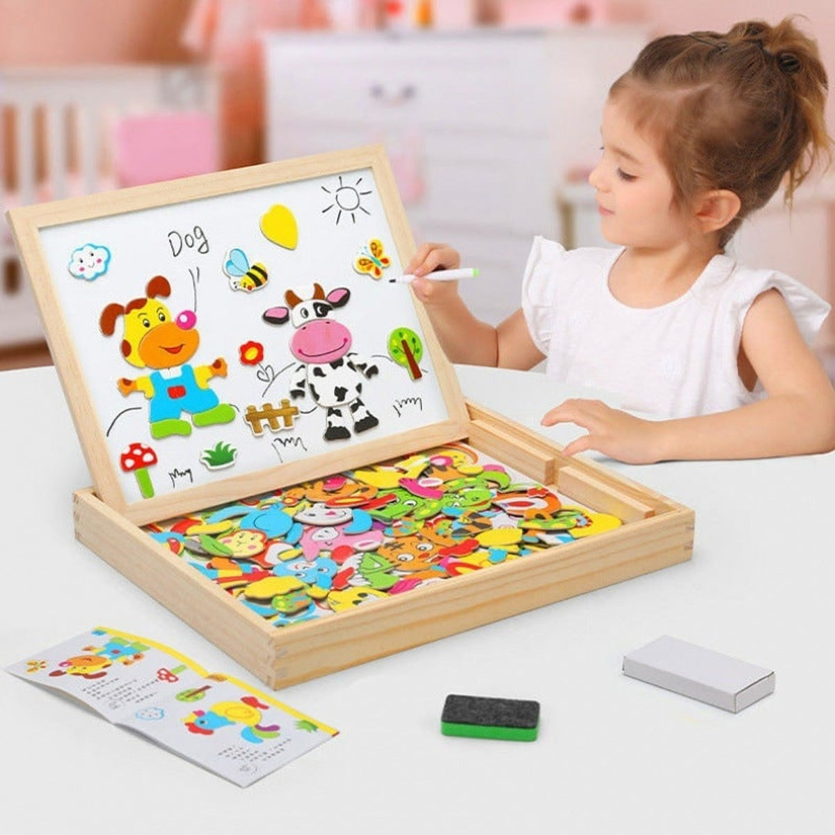 Magnetic Puzzle Board With Double-Sided Drawing Surface For Portable Play - Image 1