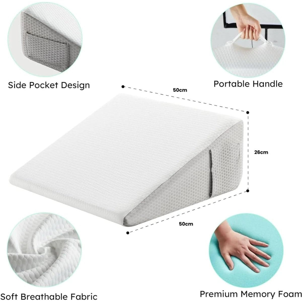 Memory Foam Wedge Pillow With Cooling Gel Cover - Image 6