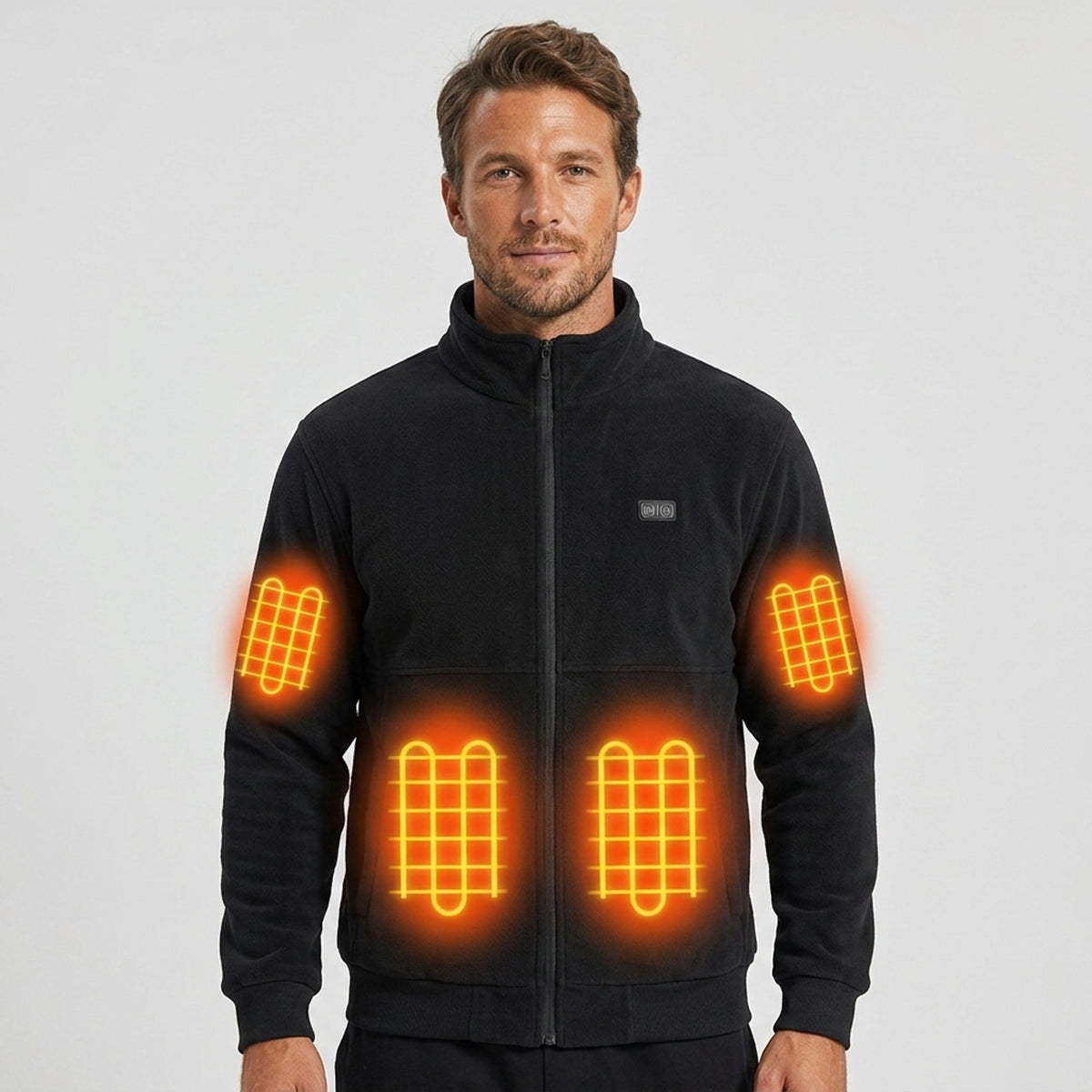 Men's Heated Fleece Jacket With Stand Collar Full-Zip Design Seals In Heat And Blocks Wind - Image 1