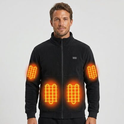 Men's Heated Fleece Jacket With Stand Collar Full-Zip Design Seals In Heat And Blocks Wind - Image 1