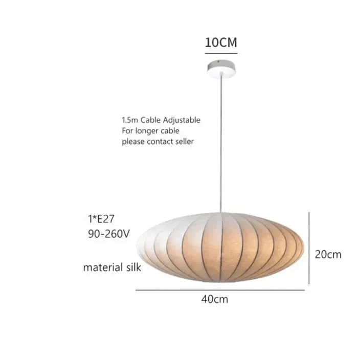 Mid Century Silk Pendant Light With Ribbed Saucer Shade - Image 2