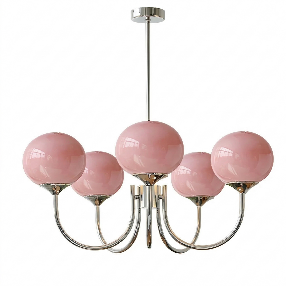 Modern Glass Chandelier With Mallow Globe Shades - Image 3