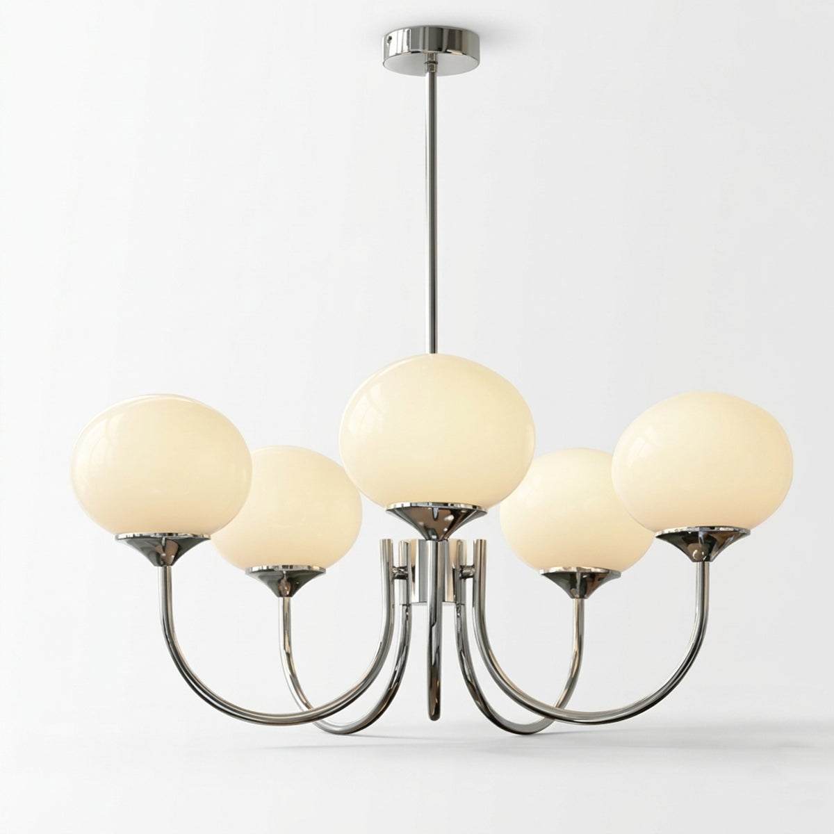 Modern Glass Chandelier With Mallow Globe Shades - Image 4
