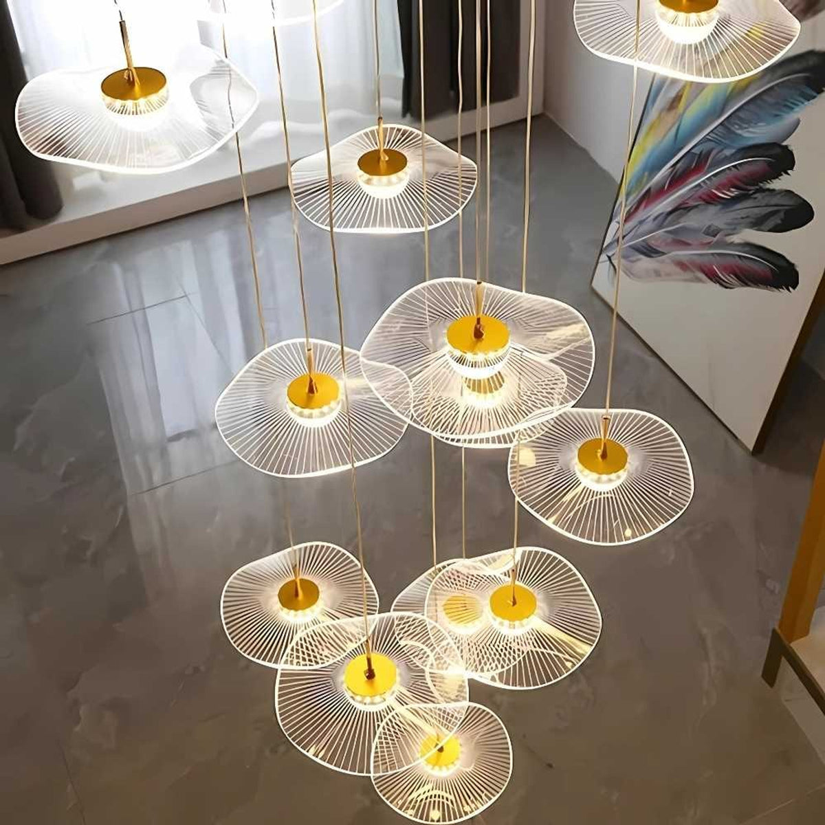 Modern Leaf Design LED Chandelier With Metal Wireframe - Image 2