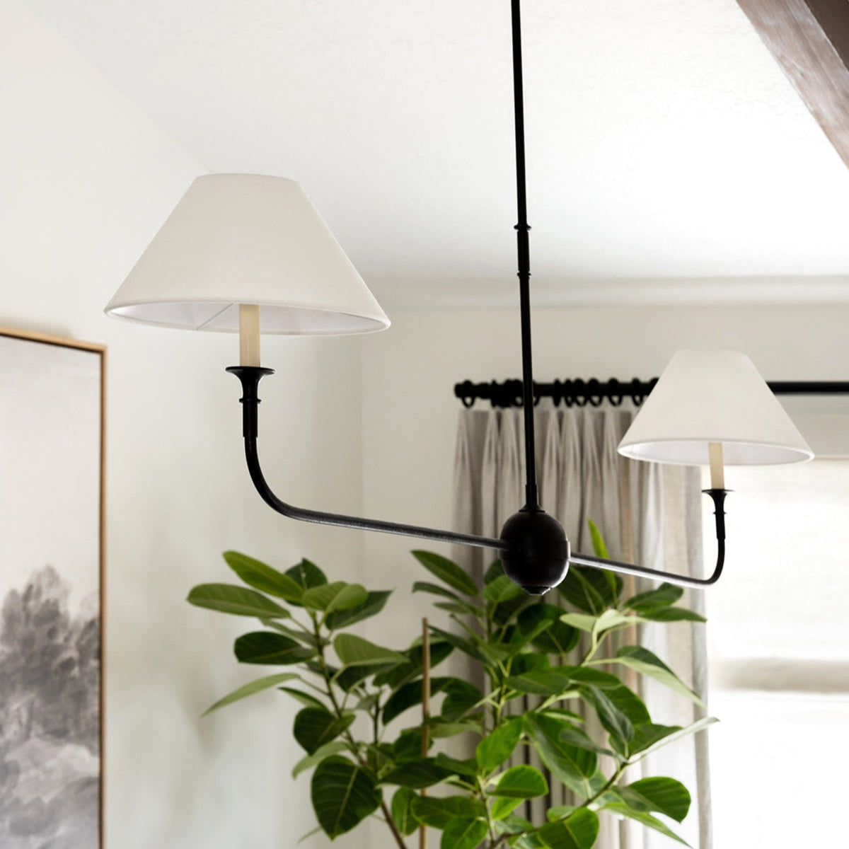 Modern Linear LED Chandelier With Fabric Shades - Image 4