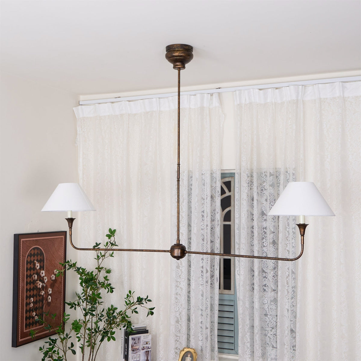 Modern Linear LED Chandelier With Fabric Shades - Image 5