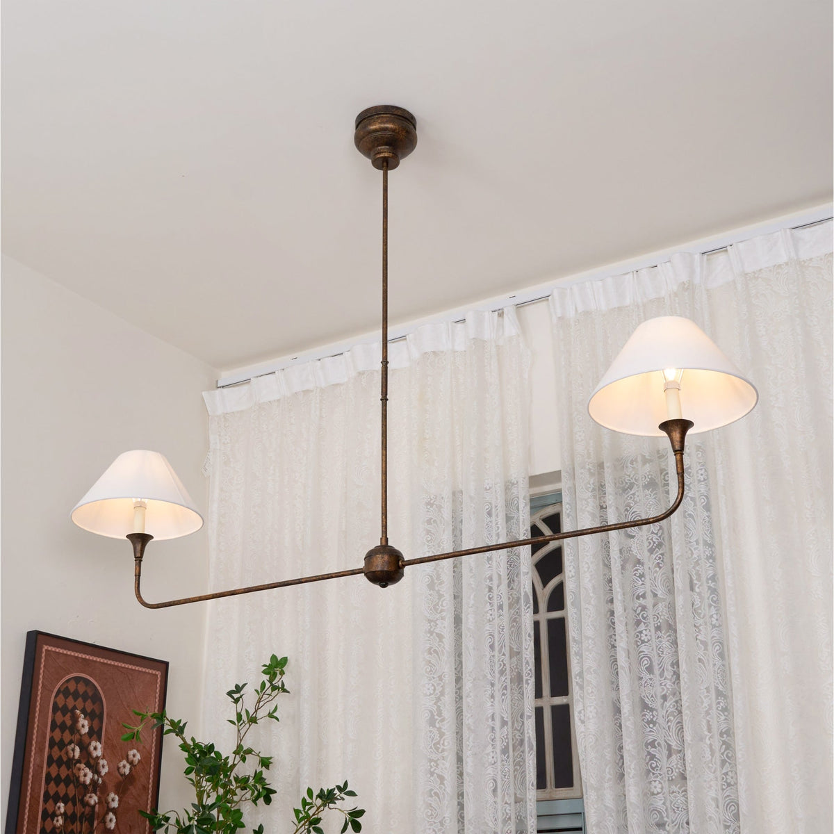Modern Linear LED Chandelier With Fabric Shades - Image 8