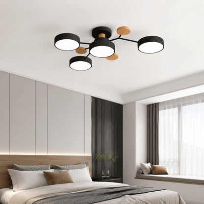 Modern Round LED Branch Ceiling Light With Wooden Accents - Image 1