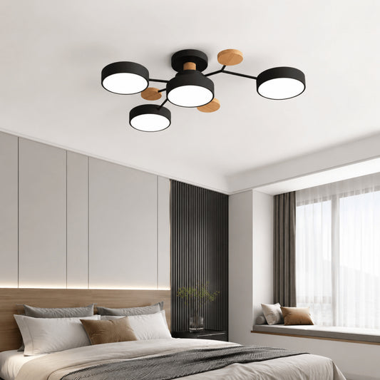 Modern Round LED Branch Ceiling Light With Wooden Accents - Image 1