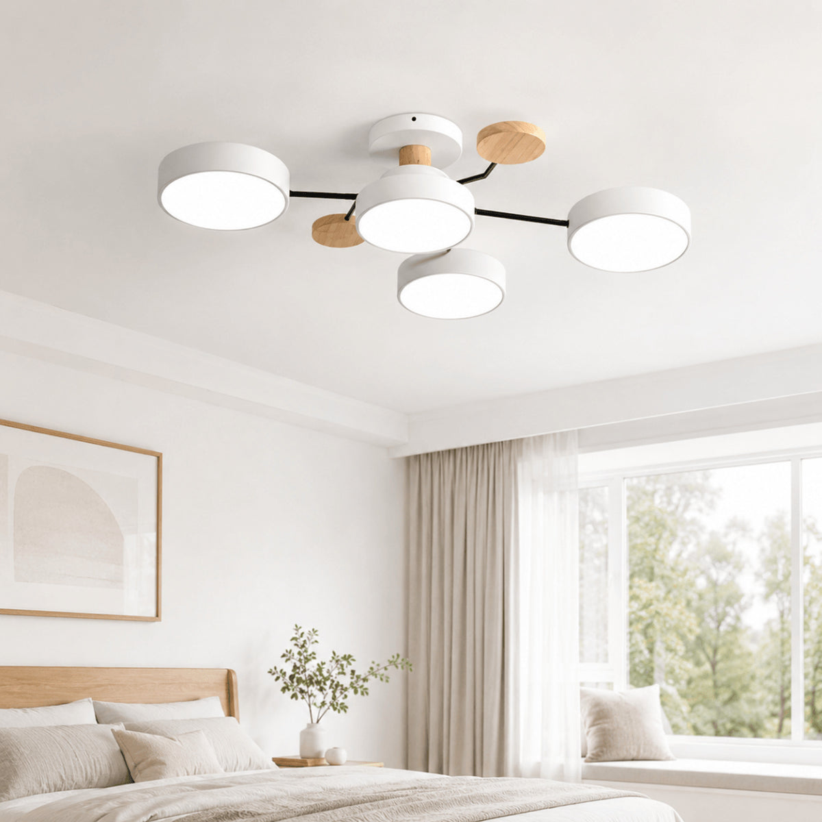 Modern Round LED Branch Ceiling Light With Wooden Accents - Image 2