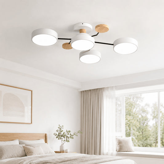Modern Round LED Branch Ceiling Light With Wooden Accents - Image 2