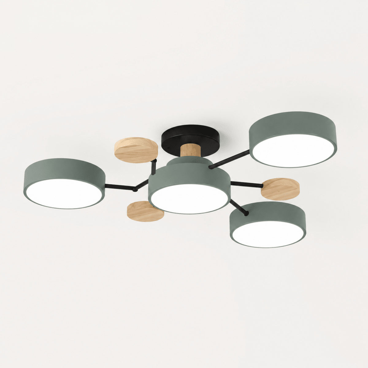 Modern Round LED Branch Ceiling Light With Wooden Accents - Image 3