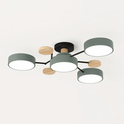 Modern Round LED Branch Ceiling Light With Wooden Accents - Image 3
