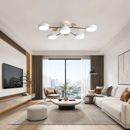 Modern Round LED Branch Ceiling Light With Wooden Accents - Image 4