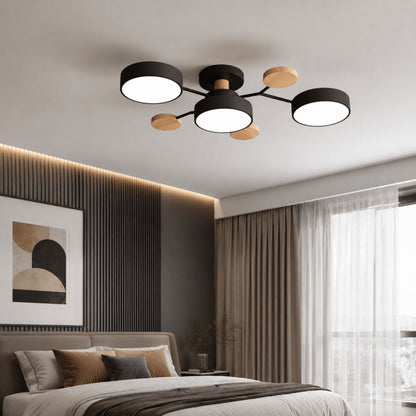 Modern Round LED Branch Ceiling Light With Wooden Accents - Image 5